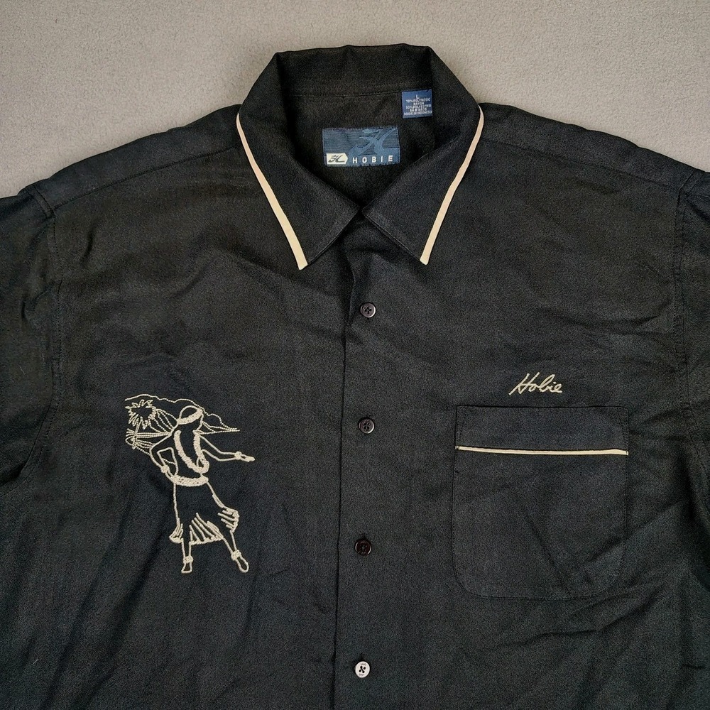 Vintage Rare Hobie Hula Dancer Embroidered Bowling Style Shirt Button Up Large